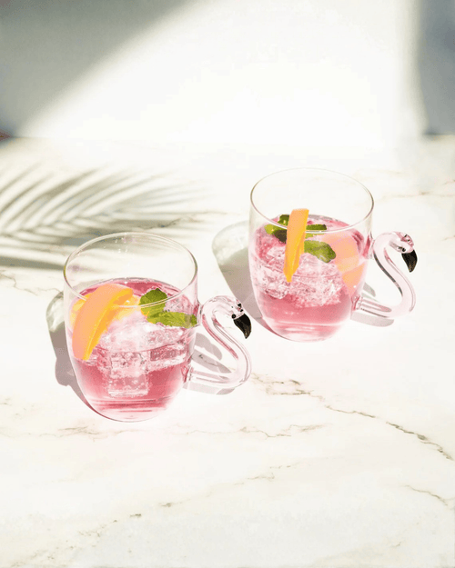 Crystal Clear Art Sculpted Hand-Blown Flamingo Glass Mugs Set