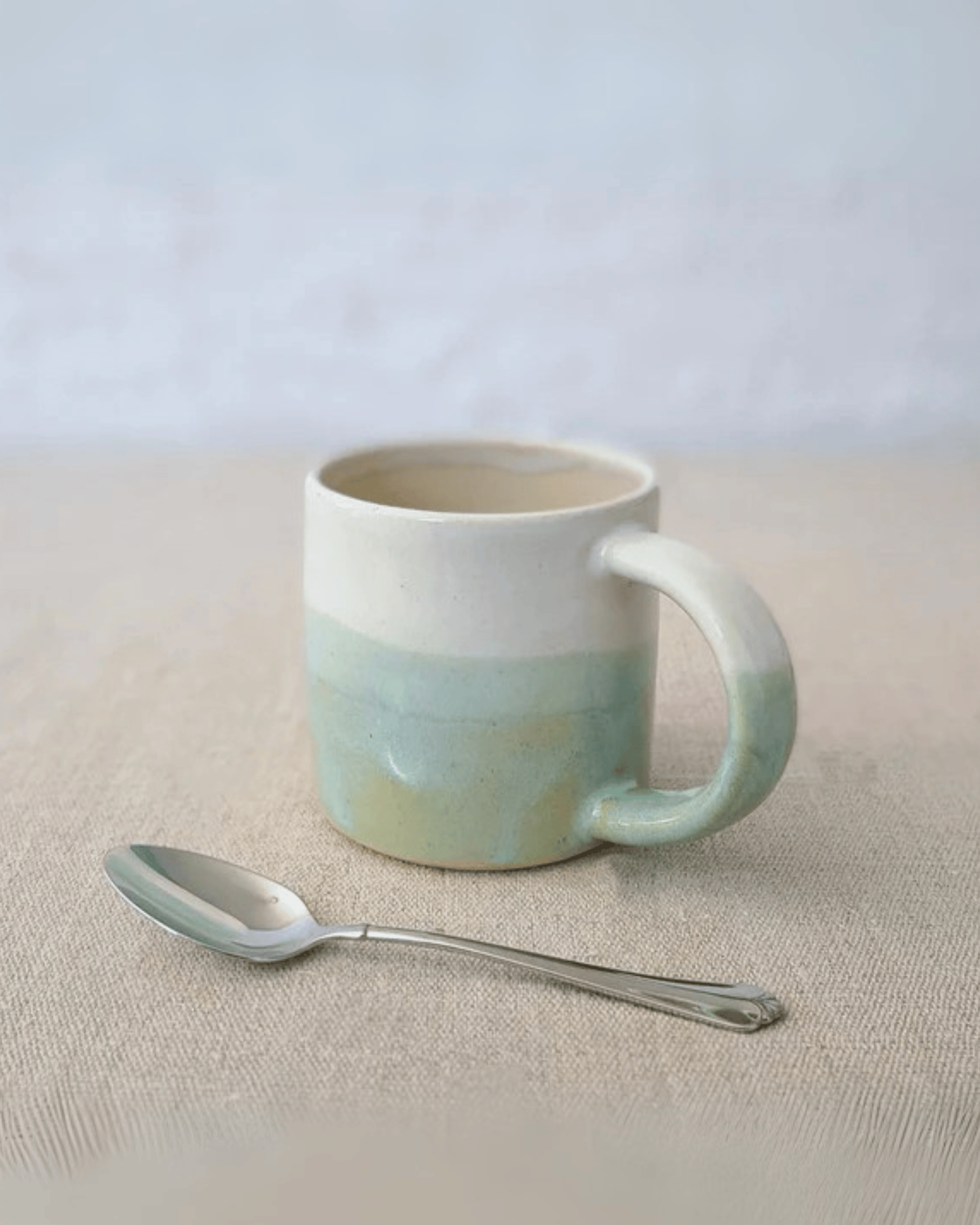 Hand-Dipped Porcelain Mug Two-Tone Glaze in Cream & Mint Aqua